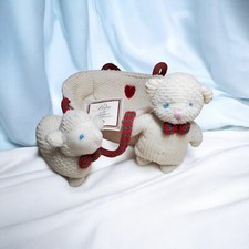 RARE Russ Berrie Plush Baby Soft Basket w/ Bear Lamb Rattle Terry Cloth Animals