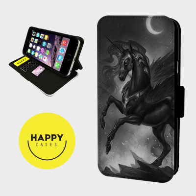 EINHORN UND MONDGRAU - Kunstleder Flip Handyhülle - iPhone/Samsungs