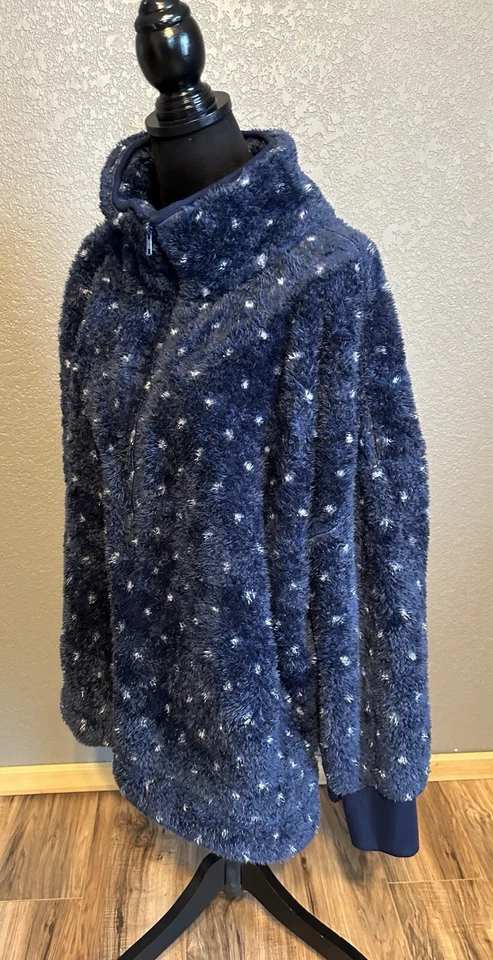 Chaqueta Pullover Lularoe Gruesa Vellón Difuso XL Azul Blanco Lunares Cabincore Foto 3 de 4