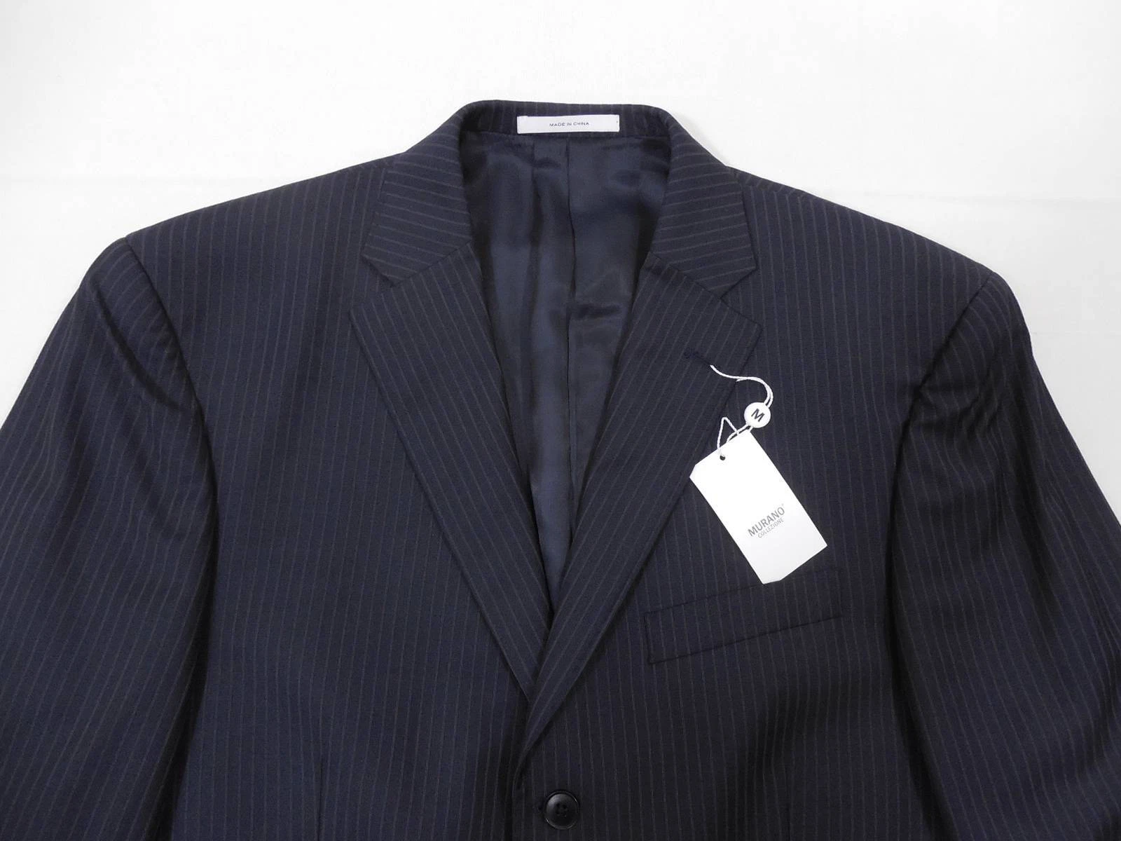 Murano Men’s 100% Wool Sport Coat Blazer Jacket 44L 3-Button Navy Blue Pinstripe