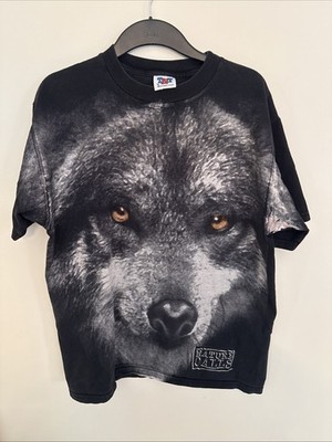 Vintage 90s TNT T Shirt Wolf All Over Print AOP Black Mens Size L Nature Calls
