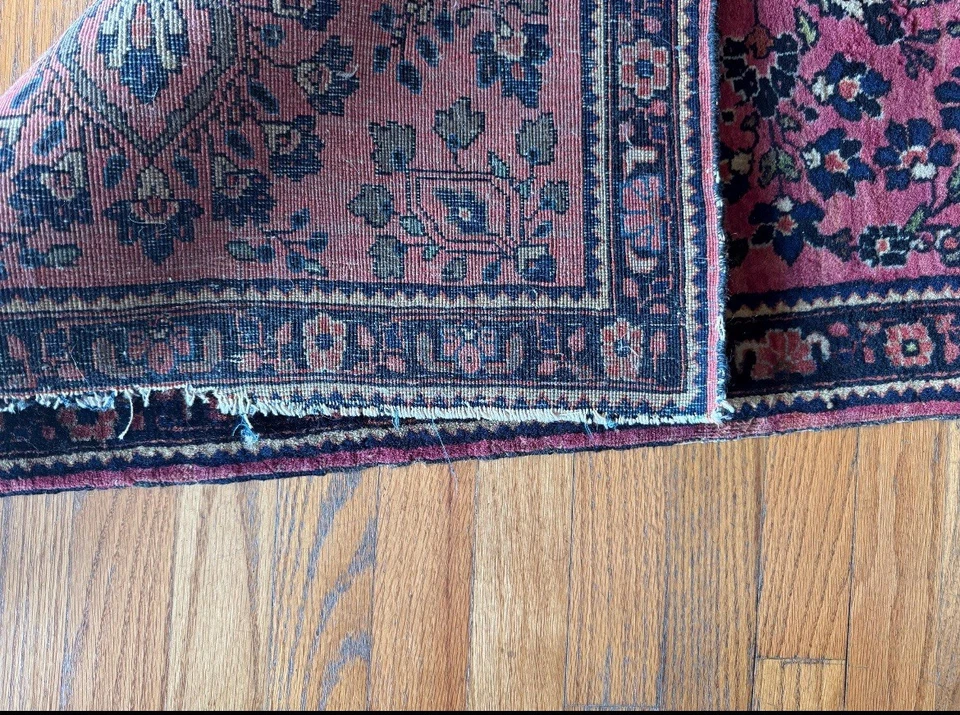 Preciosa alfombra antigua Lilihan C.1910 anudada a mano 2x4 hermosos colores tinte natural Foto 4 de 4