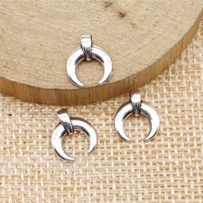 30PCS Antique Silver Double Horn Charm Pendant Crescent Moon GGS393