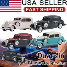 Retro Car Bluetooth Speaker Dual 2" Bass Hands-Free Calling LED Lights Speaker