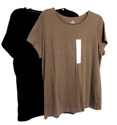 NWT BUNDLE of 2:  ST JOHNS BAY T-SHIRTS S/S TOPS BROWN /  BLACK  WOMEN SZ: 0X
