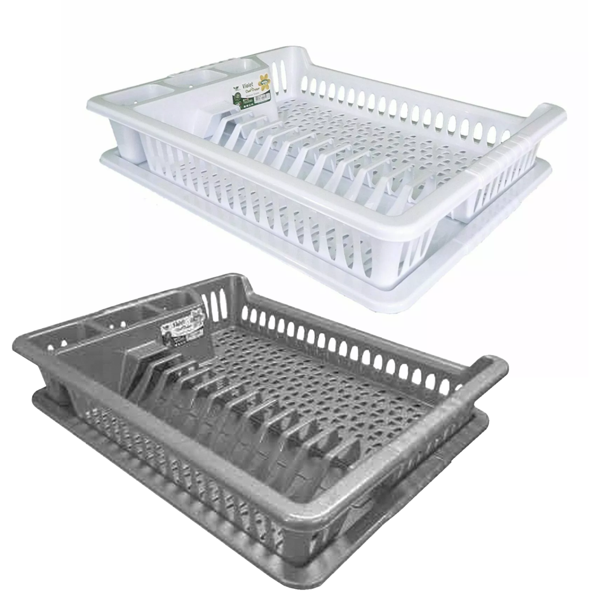 Large Plastic Dish Drainer Plate Cup Cutlery Rack with Drip Tray