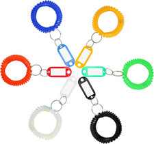 Pack of 6 Colorful Spring Spiral Wrist Coil Key Chain Label, Wrist Band Key Ring