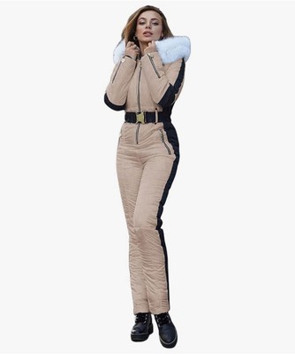 Womens White Ski Suit Snowsuit One Piece Snow Bunny Bib Fur Insulated Jumpsuit