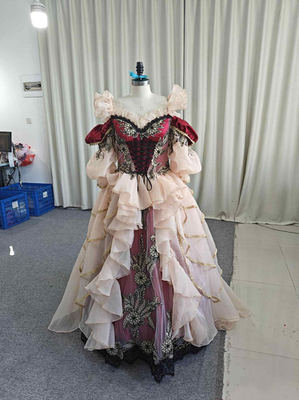 Luxurious Court Victorian Prom Dress Burgundy Gold Corset Lace Applique Ruffles | eBay Luxurious Court Victorian Prom Dress Burgundy Gold Corset Lace Applique Ruffles | eBay