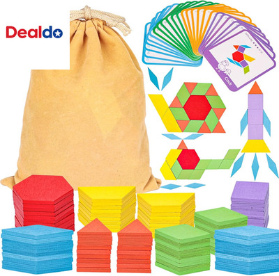 209 PCS Shapes Wooden Pattern Blocks for Kids,Geometric with Activity Cards and