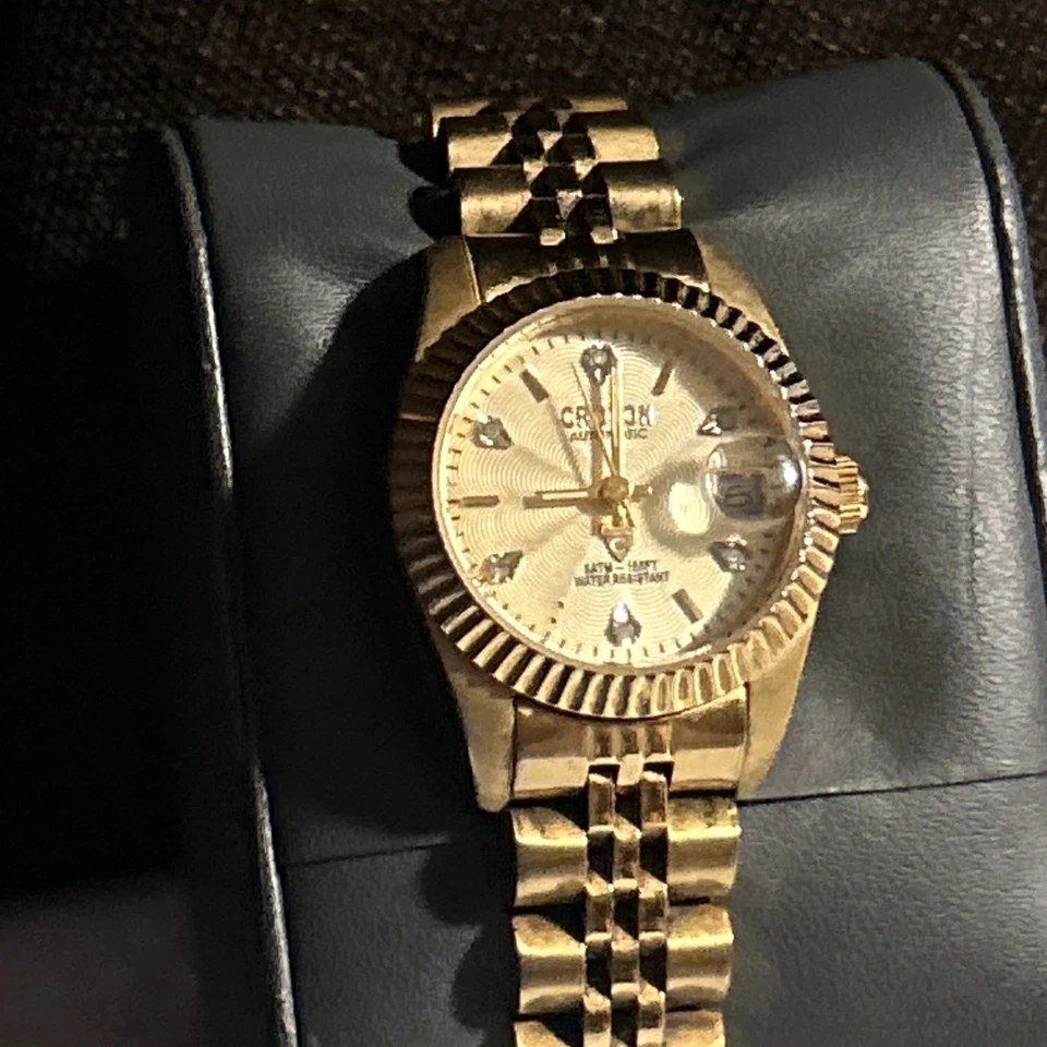 VTG Croton 10ATM 10 Diamond & Gold Stainless Automatic Ladies Watch with Date - Image 4 of 4