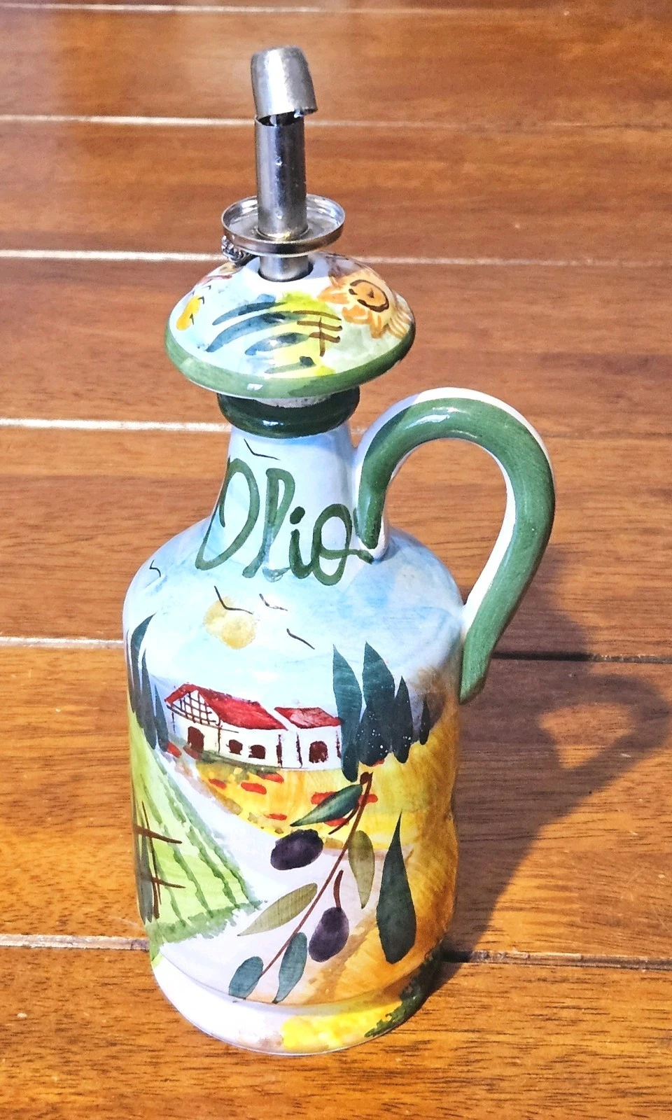 Bassano Pottery Toscana Pattern Oil Dispenser - Made In Italy Hand Painted VGC