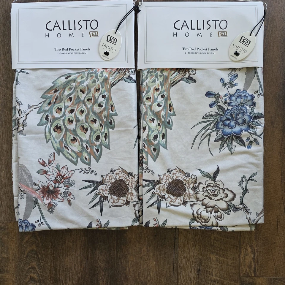 Cortinas florales de terciopelo de pavo real Callisto Home 4 paneles 38"x96" cortina de lujo Foto 3 de 4