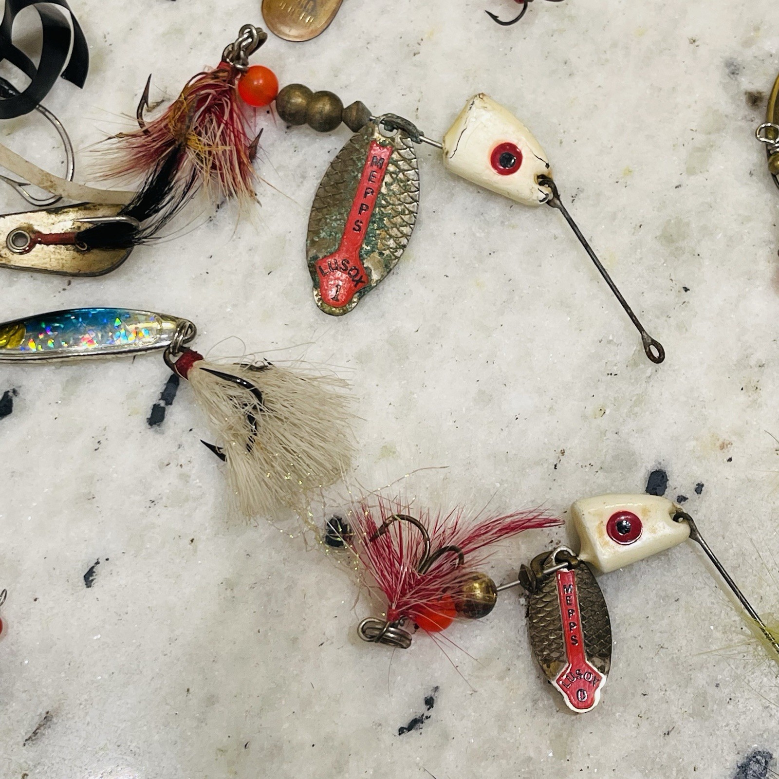 Lot 68 Vintage Fishing LURES SPINNERS SPOONS Cork Poppers Mepps Hildebrandt - Image 5