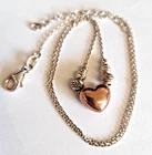 Sterling Silver Love Heart Necklace Dainty, Rose Gold Plated Textured Bead 925