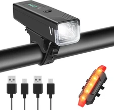 USB Rechargeable Bike Light Set Front Headlight & Rear Taillight