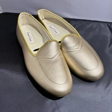 DANIEL GREEN WOMEN'S MEG GOLD COLOR LEATHER SLIP-ON SLIPPERS SIZE 10 W