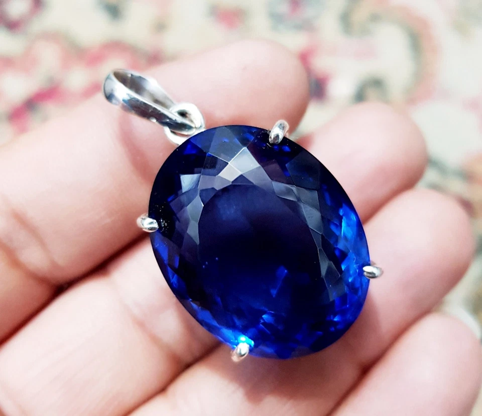 70+ ct bellissimo topazio blu ovale argento tedesco solitario pietra... - Immagine 4 di 4