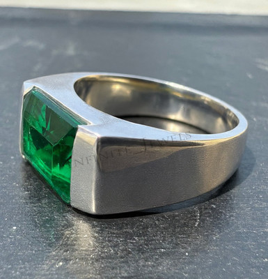 Green Emerald Gemstone Ring For Men's With 925 Sterling Silver Emerald Cut Ring
