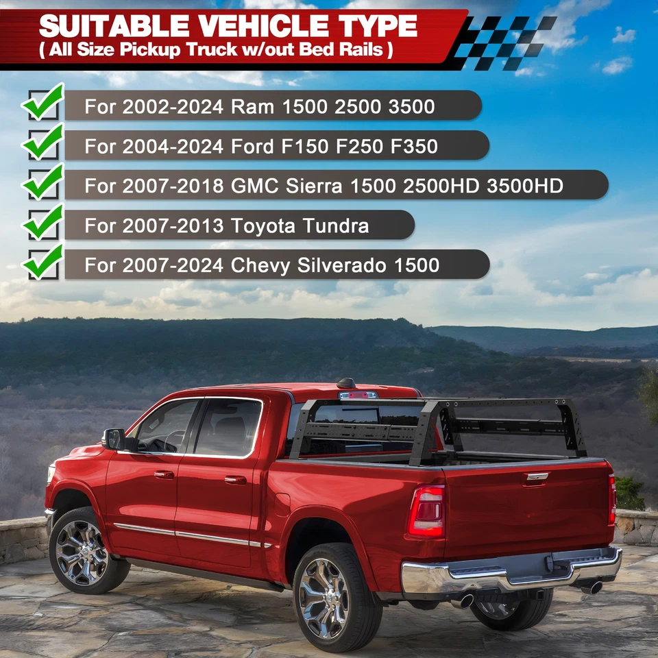 Fit Ram 1500/Sierra 1500/Silverado Overland Bed Rack Truck Cargo Carrier Steel Foto 2 de 4