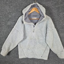 Prana Permafrost Half Zip Fleece Hoodie Light Blue Grey Recycled Sherpa Small