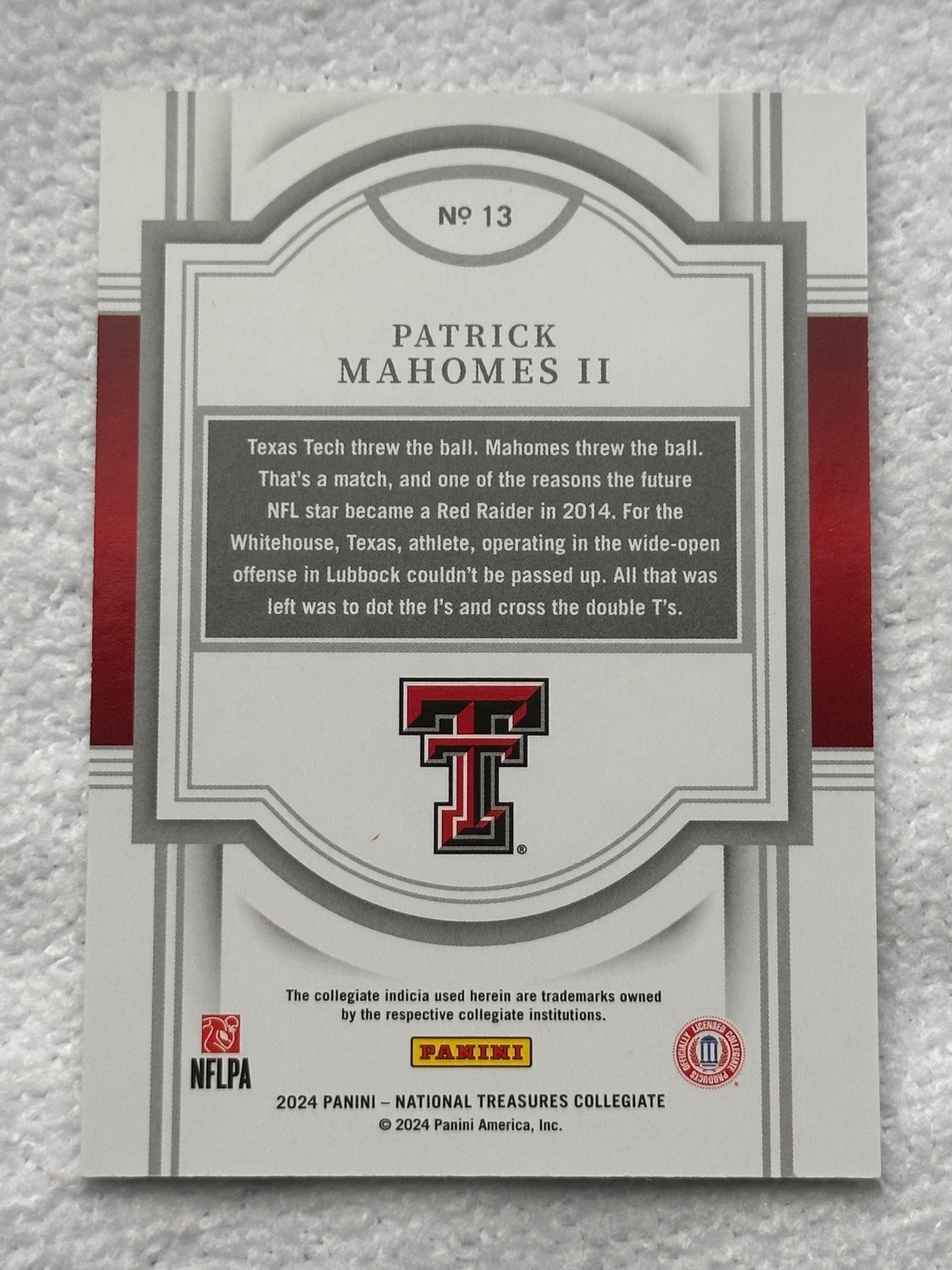 2024 Panini National Treasures Collegiate Patrick Mahomes #13 /99 view 2