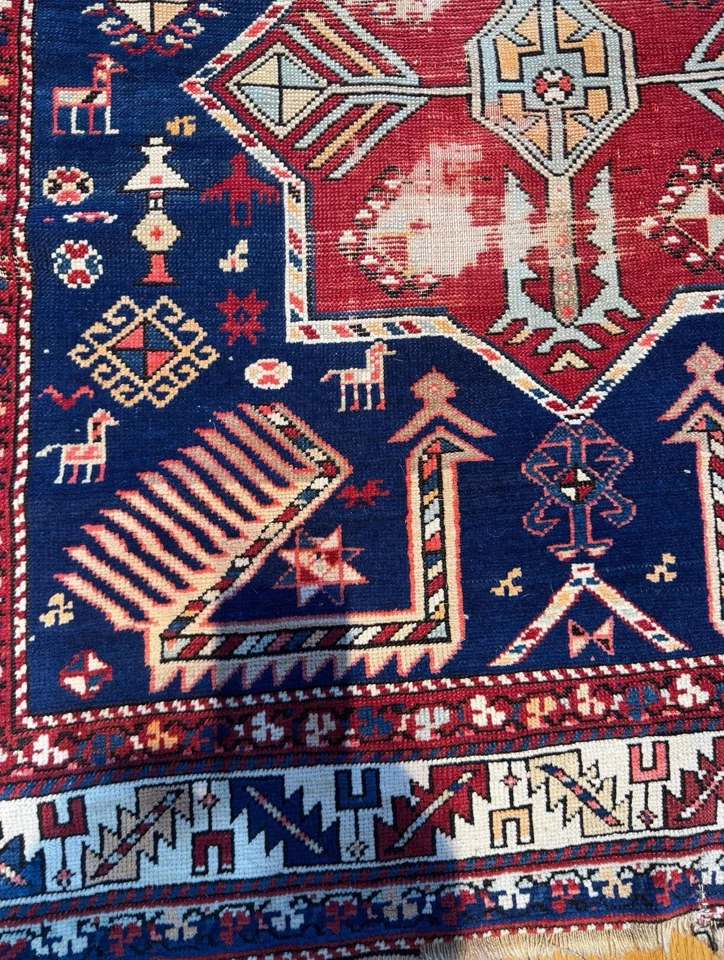 Encantadora antigua caucásica kazaja maravillosa pieza de grado de coleccionista C.1900 7’4x4’1 Foto 3 de 4