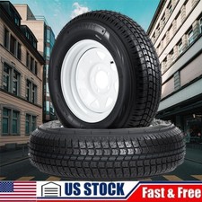 2 Pcs St20575d14 Trailer Tires And White Wheels With 14 Rim 5 Lug On 4.5 Lrc