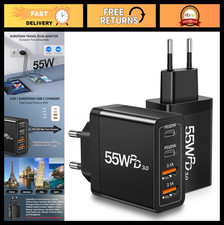 55W European Travel Plug Adapter 2-Pack, 4-Port USB C Fast Charger for iPhone 