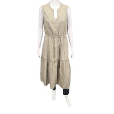 Lands End Women's Tan Sleeveless Lyocell Tiered Midi Dress Pockets Size Small