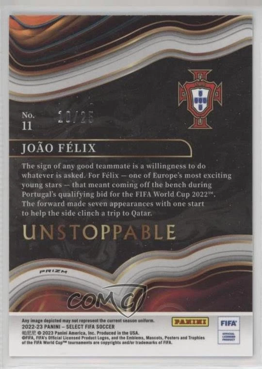 2022-23 Panini Select FIFA Unstoppable Pink Prizm /25 Joao Felix #11 - Image 2 of 2