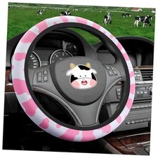 SuperKaKa and White Cow Print Steering Wheel Cover,Cute Auto Slip-Proof Pink