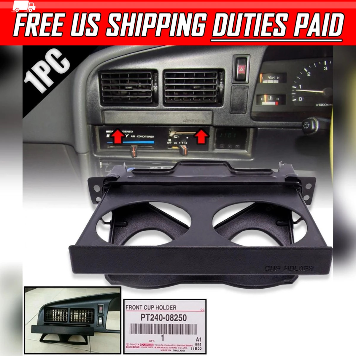 Black Twin Front Cup Holder For Toyota Hilux Mighty-X Plus LN85