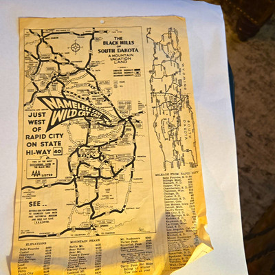 Vintage Black Hills South Dakota Road Map Brochure Nameless & Wild Cat Cave