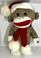 Gemmy Christmas Sock Monkey Dancing and Sings Jingle Bells 12" Santa Hat