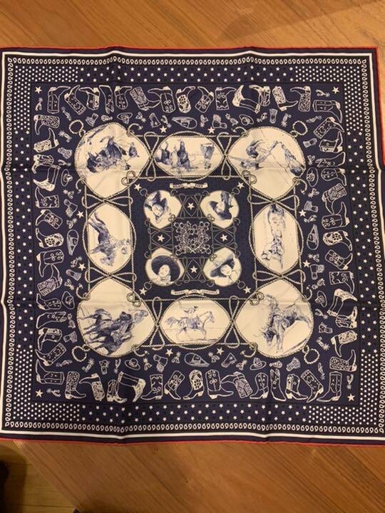 Hermes Maturity Carre 55 Cowgirls Rodeo Navy From JAPAN
