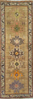 Antique Handmade Wool Runner Rug 10'4'' x 4'2  Turkish Tribal Hallway Carpet Rugs