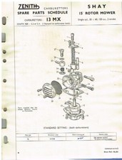 SHAY 15" ROTOR MOWER (120cc 1-CYL 2-STROKE) ZENITH CARB SERVICE SHEET/PARTS LIST