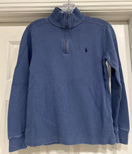 Polo Ralph Lauren Boy's Blue Knit 1/4 Zipper Knit Sweater Large 14-16 Navy Pony