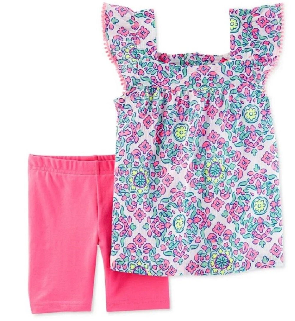 Carter's Baby Girls 2 Pc Floral Print Top & Shorts Set Pink Print 9 Months NWT
