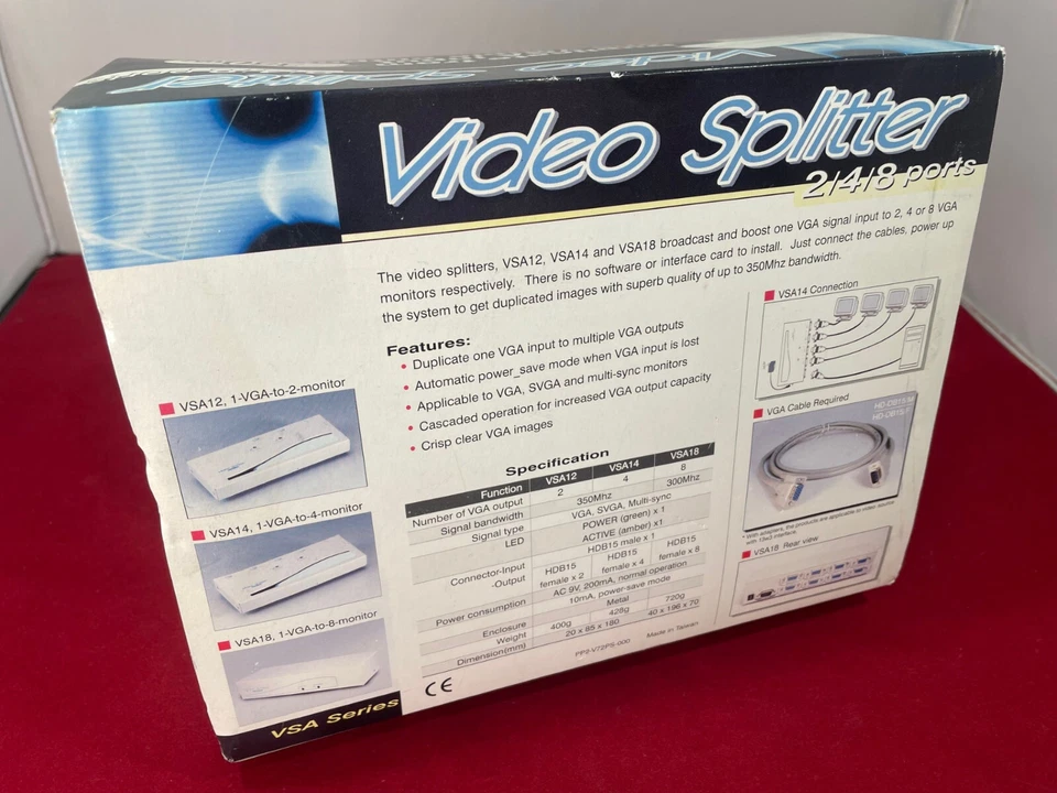 New Boxed 4port Video Splitter supports VGA, SVGA 350Mhz Rextron VSA14 VAT Incl. - Image 3 of 4