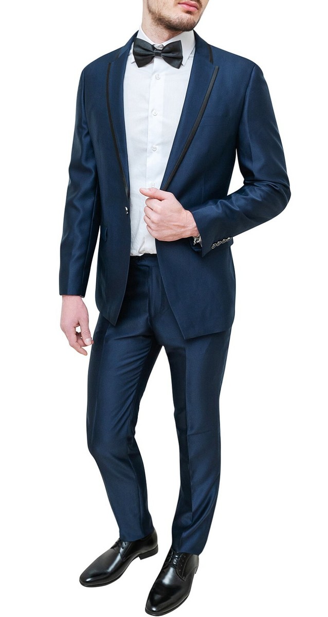Elegante abito uomo Diamond sartoriale blu raso lucido vestito