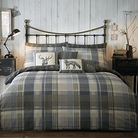 100% Brushed Cotton 'connolly Check' Double Duvet Cover Set In Charcoal,... 100% Brushed Cotton 'connolly Check' Double Duvet Cover Set In Charcoal,...