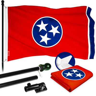 G128 6ft Aluminum Flagpole (Black) & Tennessee Flag Embroidered 3x5ft