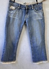 Miss Me Capri Denim Jeans Embellished Cuffs Distressed Sz 26 29 X 21 
