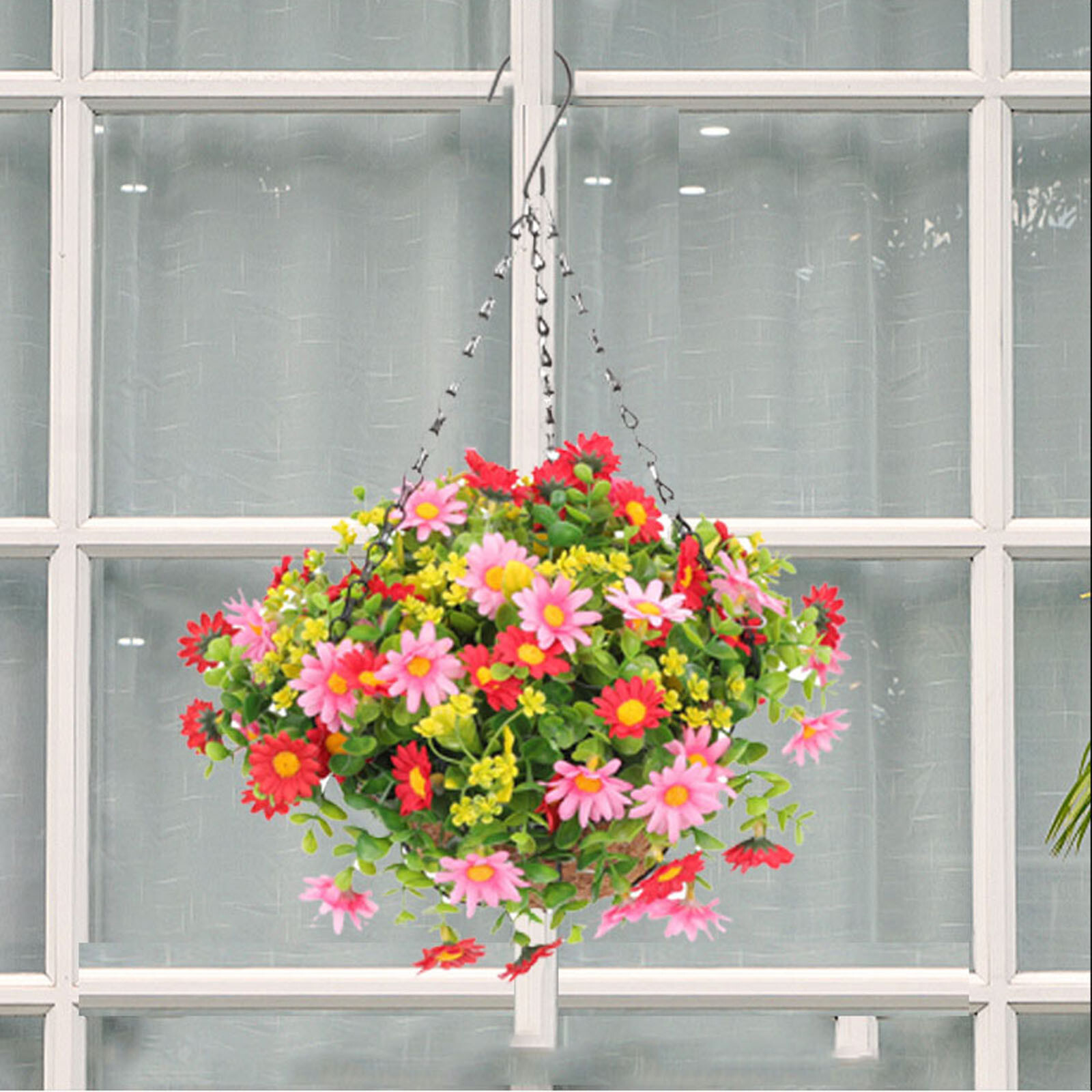 Artificial Flowers In Hanging Basket Hanging Flower Basket Decor Garden Basket eBay