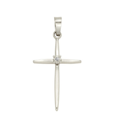 0.01 ct 14K White Gold Cross Charm with Diamond Accent