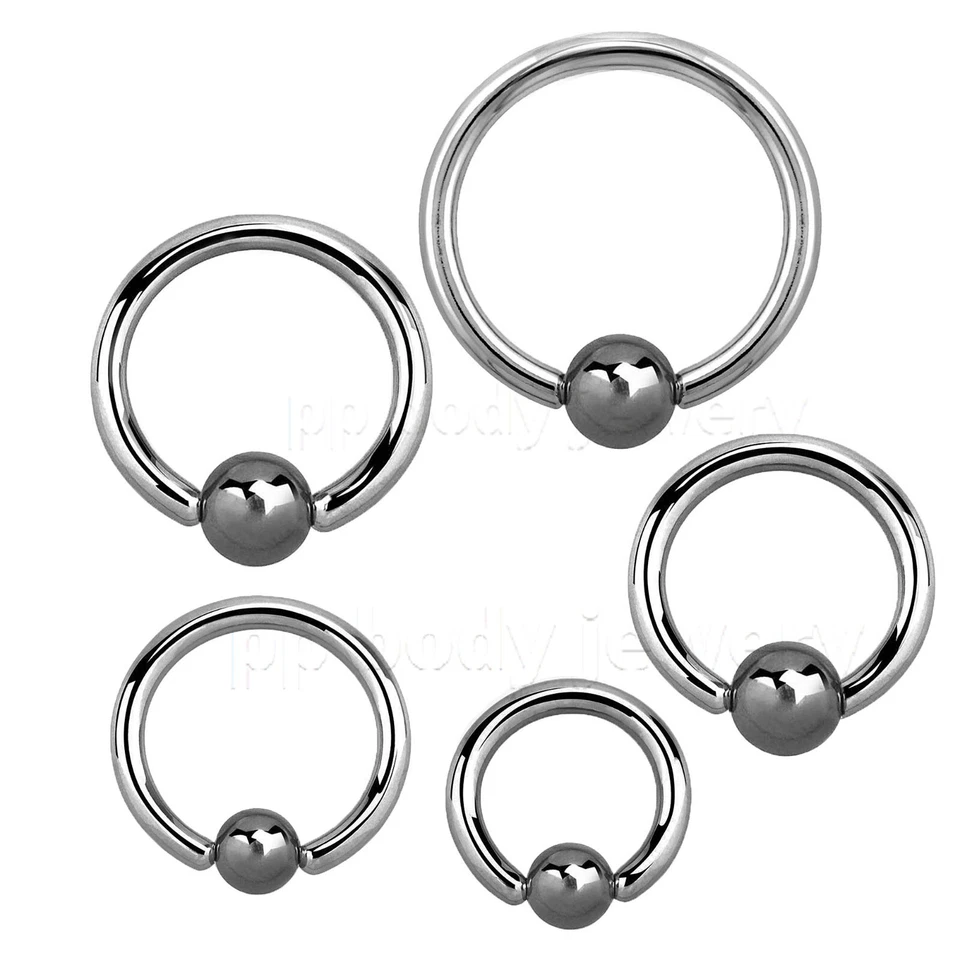 PAIR Natural Hematite Bead Surgical Steel Captive Bead Ring Labret Ear Septum - Image 2 of 3