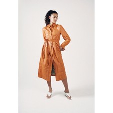 House Of Sunny Balearic Shirt Dress Faux Leather Trench Coat Pleated Orange Us 8