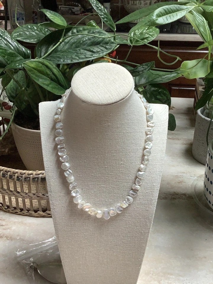 "Collar de perlas Keshi de oro de 14 quilates de 17,5"" con perlas de 9-10 mm nuevo sin etiquetas" Foto 2 de 4